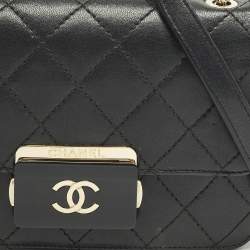 Pre Owned Chanel Beauty Lock Small Black Quilted Leather Flap Bag