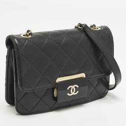 Pre Owned Chanel Beauty Lock Small Black Quilted Leather Flap Bag