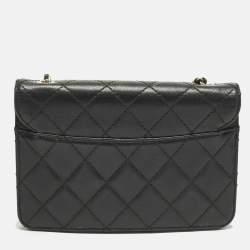 Pre Owned Chanel Beauty Lock Small Black Quilted Leather Flap Bag