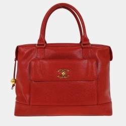 Pre Owned Chanel Red Calfskin Handbag