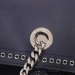 Pre Owned Chanel Coco Eyelets Large Navy Calfskin Leather Shopping Tote Bag