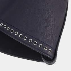 Pre Owned Chanel Coco Eyelets Large Navy Calfskin Leather Shopping Tote Bag