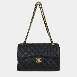 Pre Owned Chanel Black Lambskin Double Sided Flap Shoulder Bag