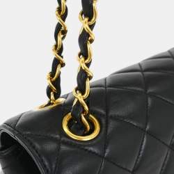 Pre Owned Chanel Double Sided Flap Black Lambskin Leather Shoulder Bag