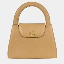 Pre Owned Chanel Beige Calfskin Leather Shoulder Bag