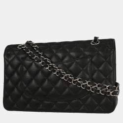 Pre Owned Chanel Black Calfskin Medium Classic Double Flap Shoulder Bag