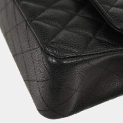 Pre Owned Chanel Black Calfskin Medium Classic Double Flap Shoulder Bag