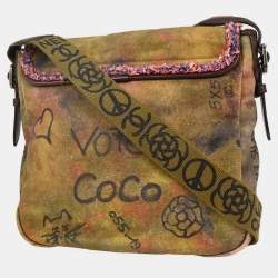 Pre Owned حقيبة شانيل كانفاس كاكي جرافيتي على الأرصفة كتف