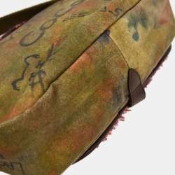 Pre Owned حقيبة شانيل كانفاس كاكي جرافيتي على الأرصفة كتف