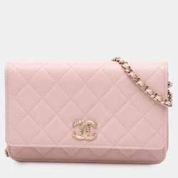 مملوكة مسبقًا محفظة شانيل CC وردية مبطنة كافيار على سلسلة