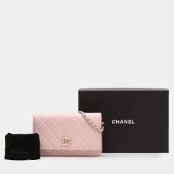 مملوكة مسبقًا محفظة شانيل CC وردية مبطنة كافيار على سلسلة
