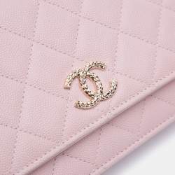 مملوكة مسبقًا محفظة شانيل CC وردية مبطنة كافيار على سلسلة