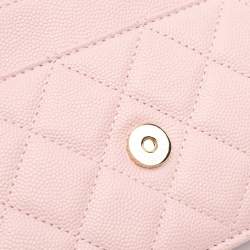 مملوكة مسبقًا محفظة شانيل CC وردية مبطنة كافيار على سلسلة