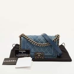 Pre Owned Chanel Boy Blue Small Quilted Denim Flap Bag