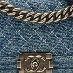 Pre Owned Chanel Boy Blue Small Quilted Denim Flap Bag