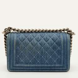 Pre Owned Chanel Boy Blue Small Quilted Denim Flap Bag