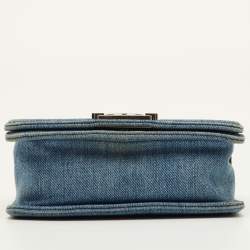 Pre Owned Chanel Boy Blue Small Quilted Denim Flap Bag