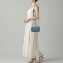 Pre Owned Chanel Boy Blue Small Quilted Denim Flap Bag