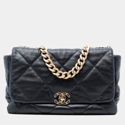 Pre Owned Chanel Black Maxi Lambskin 19 Flap
