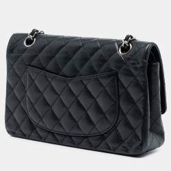 Pre Owned حقيبة كتف شانيل متوسطة كلاسيكية سوداء جلد كافيار مزدوجة فلاب