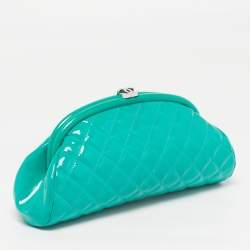 Pre Owned Chanel Timeless Green Quilted Patent Leather Clutch