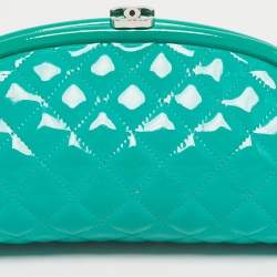 Pre Owned Chanel Timeless Green Quilted Patent Leather Clutch
