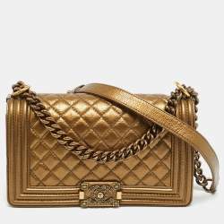 Pre Owned Chanel Boy Medium Metallic Quilted Leather Flap Bag
