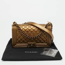 Pre Owned Chanel Boy Medium Metallic Quilted Leather Flap Bag
