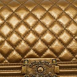 Pre Owned Chanel Boy Medium Metallic Quilted Leather Flap Bag
