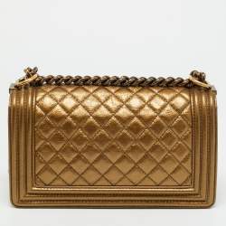 Pre Owned Chanel Boy Medium Metallic Quilted Leather Flap Bag