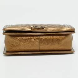 Pre Owned Chanel Boy Medium Metallic Quilted Leather Flap Bag