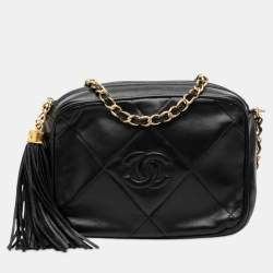 Pre Owned Chanel Black CC Quilted Lambskin Tassel Camera Bag