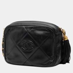 Pre Owned Chanel Black CC Quilted Lambskin Tassel Camera Bag