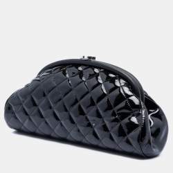 Pre Owned حقيبة كلتش شانيل قفل قبلة مبطنة براءة اختراع أسود سی سی