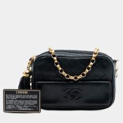 Pre Owned Chanel Black Mini CC Quilted Lambskin Tassel Camera Bag