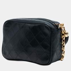 Pre Owned Chanel Black Mini CC Quilted Lambskin Tassel Camera Bag