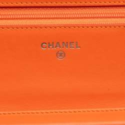 Pre Owned Chanel Orange Paris Dallas CC Quilted Patent Goatskin Wallet on Chain