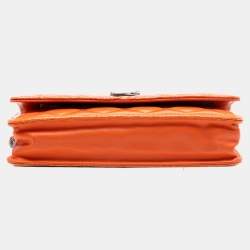 Pre Owned Chanel Orange Paris Dallas CC Quilted Patent Goatskin Wallet on Chain