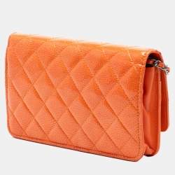 Pre Owned Chanel Orange Paris Dallas CC Quilted Patent Goatskin Wallet on Chain