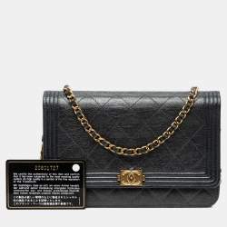 Pre Owned Chanel Black Quilted Calfskin Boy Wallet on Chain
