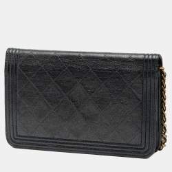 Pre Owned Chanel Black Quilted Calfskin Boy Wallet on Chain