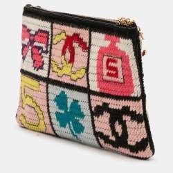 مملوكة مسبقًا Chanel Black Wool Needlepoint Precious Symbols Pochette