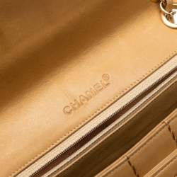 Pre Owned حقيبة شانيل فلاب سلسلة غرزة برية جلد خروف بار شوكولاتة بني