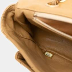 Pre Owned حقيبة شانيل فلاب سلسلة غرزة برية جلد خروف بار شوكولاتة بني