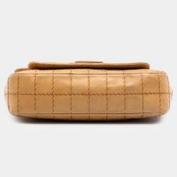 Pre Owned حقيبة شانيل فلاب سلسلة غرزة برية جلد خروف بار شوكولاتة بني