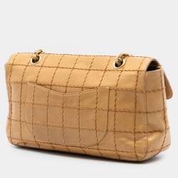 Pre Owned حقيبة شانيل فلاب سلسلة غرزة برية جلد خروف بار شوكولاتة بني