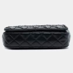 Pre Owned حقيبة شانيل سوداء شعار CC مبطن جلد حمل مع سلسلة مزخرفة