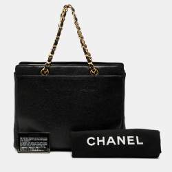 Pre Owned Chanel Black Caviar Logo Chain Tote