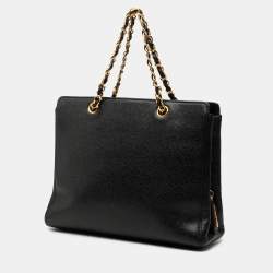 Pre Owned Chanel Black Caviar Logo Chain Tote