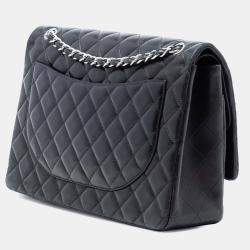 Pre Owned Chanel Black Maxi Classic Lambskin Double Flap